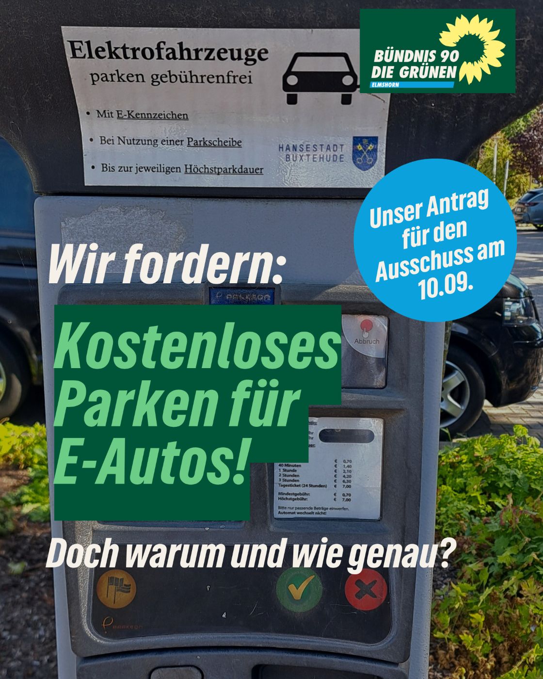Elmshorner Grüne fordern kostenloses Parken für E-Autos